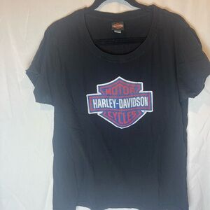 Harley-Davidson Black Tee with Red and Blue Logo